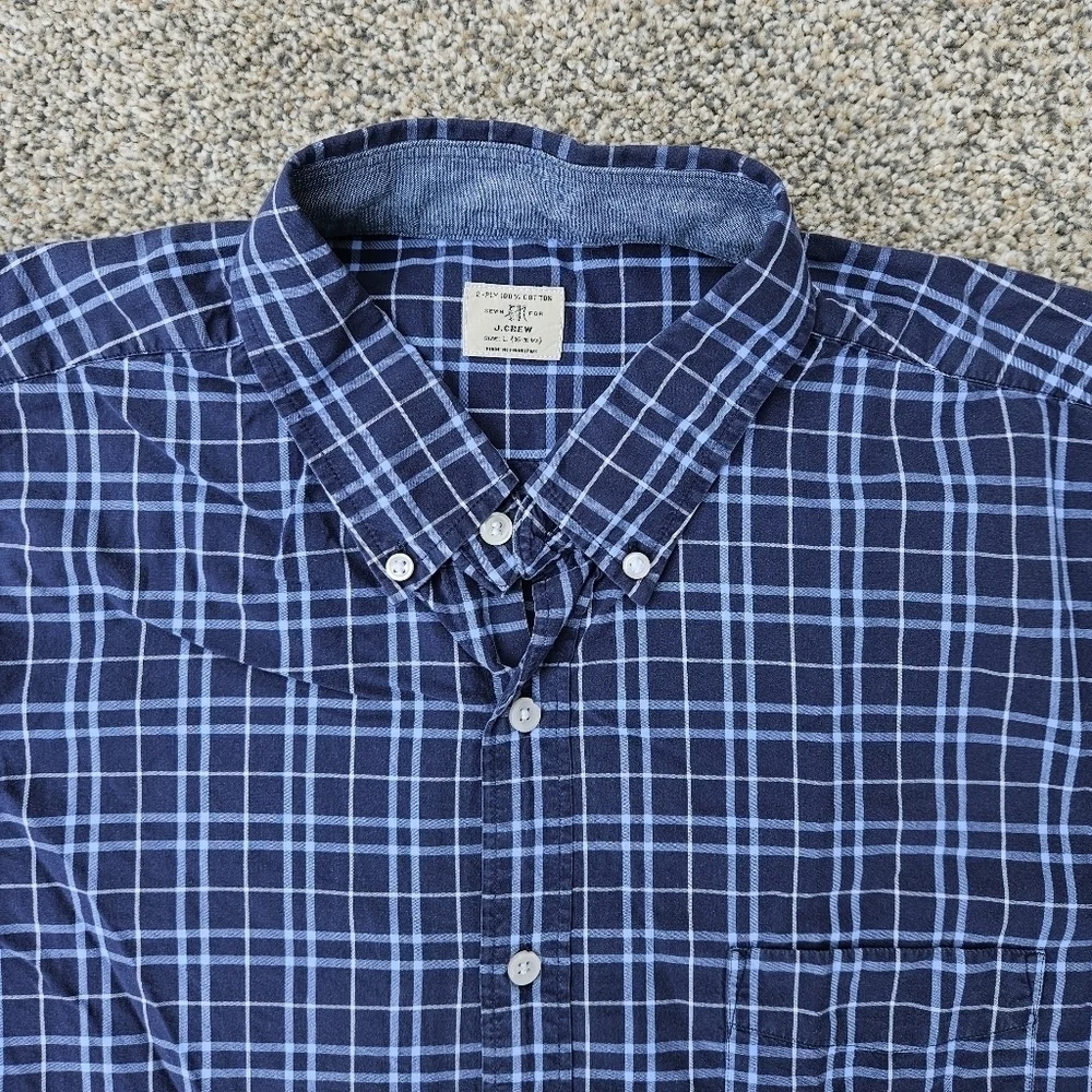 J. Crew Vintage Classic Blue White Button Down Long Sleeve Shirt Mens Size Large